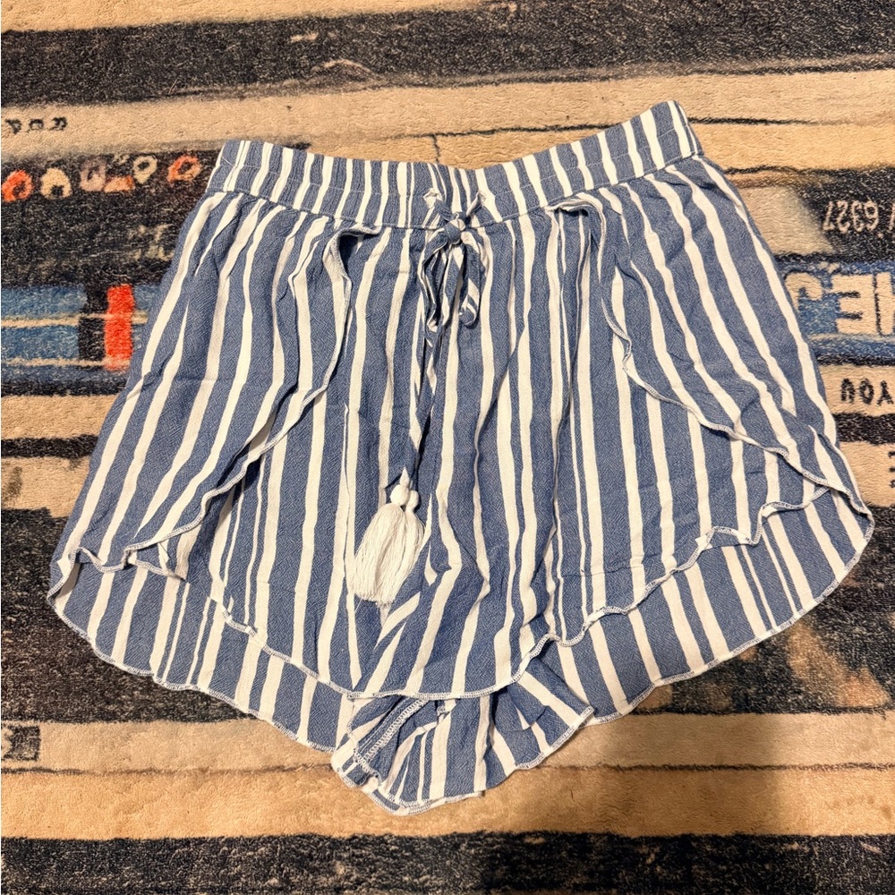 American Eagle Outfitters Blue and White Striped High Waist Shorts